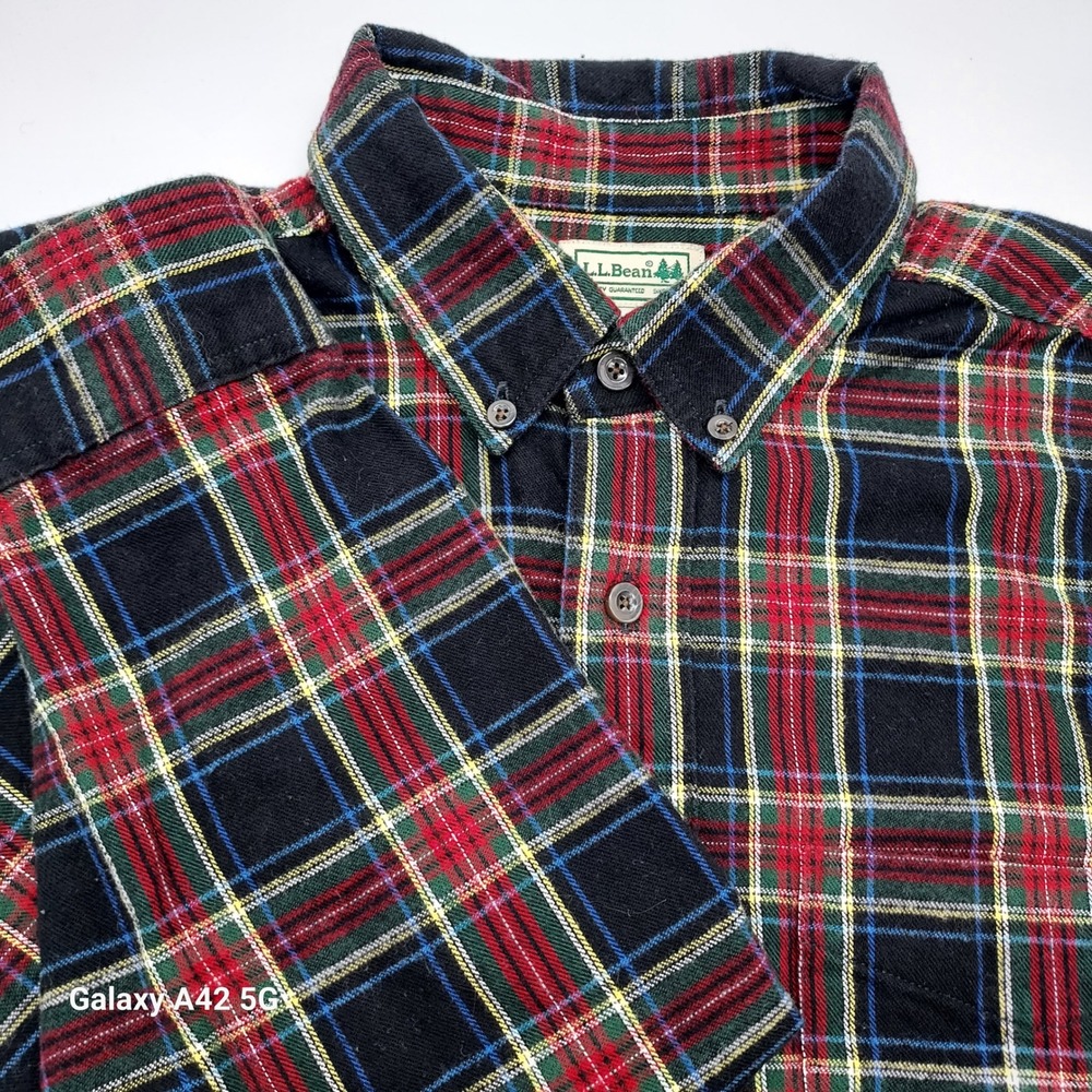 LL Bean Mens Large Regular Plaid Flannel Button Down Shirt Red Green 228061